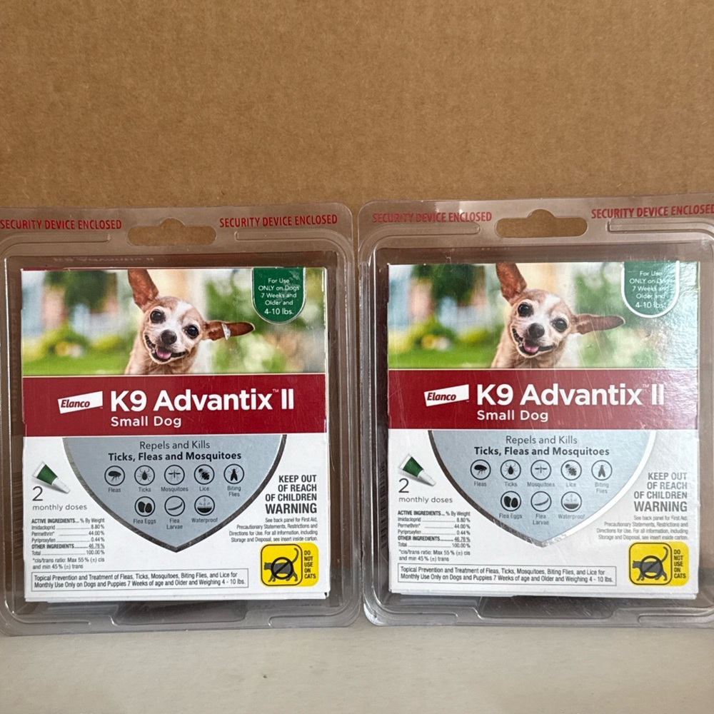 2 Packs Elanco K9 Advantix ll  Small Dogs 4-10 lbs  4 monthly Doses